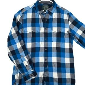 Woolrich Mens Plaid‎ Flannel Long Sleeve Shirt M Medium Blue Black White Hike